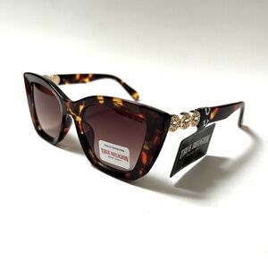 New Original TRUE RELIGION Cat Eye Sunglasses Tortoise Shell Acetate Rhinestones